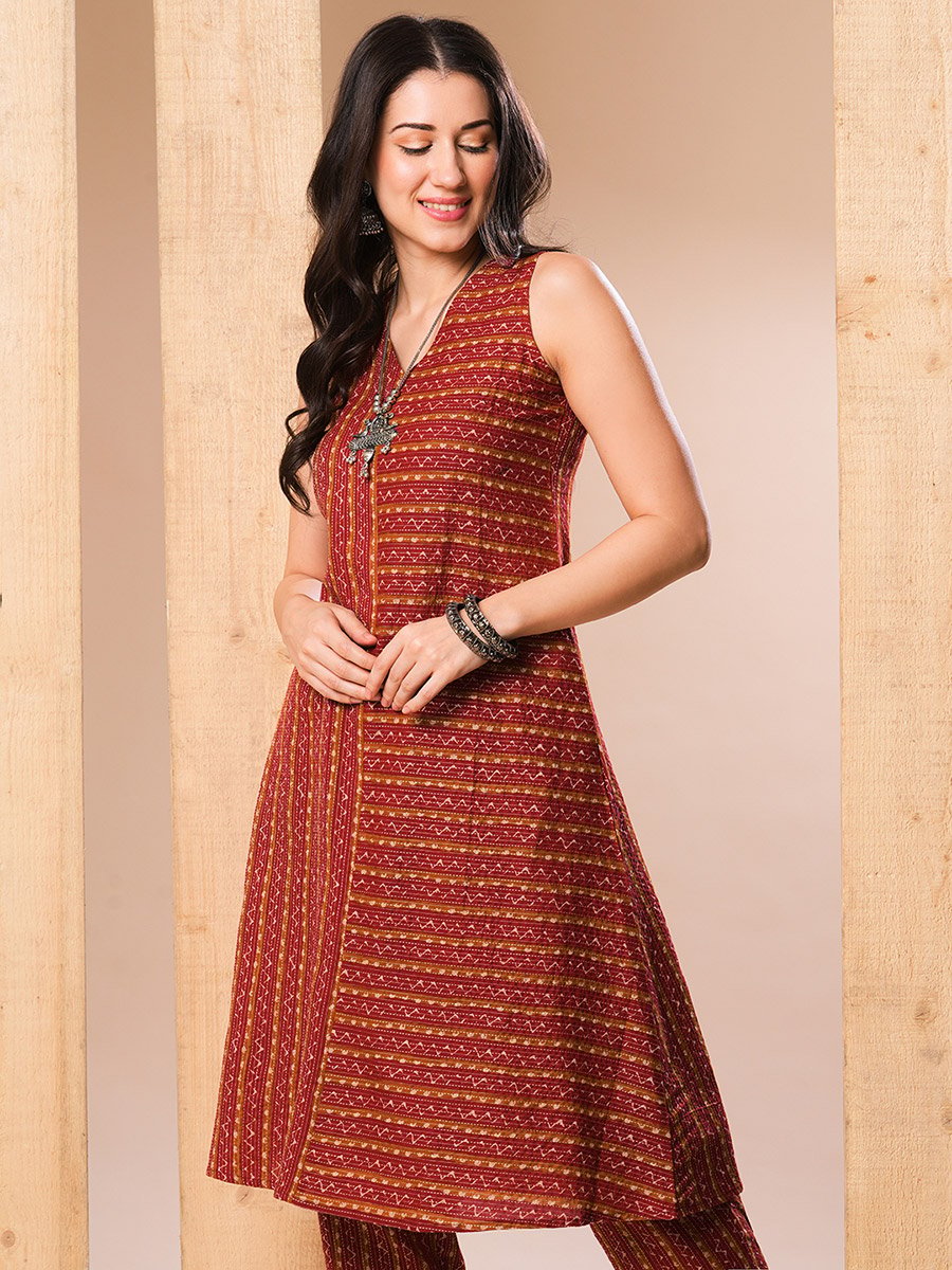 All-Over Printed In Dobby A-Line Kurta with Pants Co-Ords