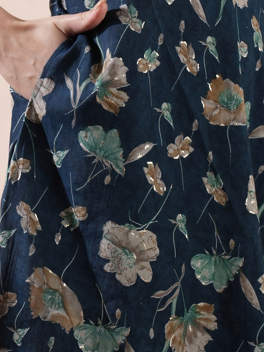 Floral Print One Shoulder Asymmetric Hem A-Line Kurta and Pants Co-Ords