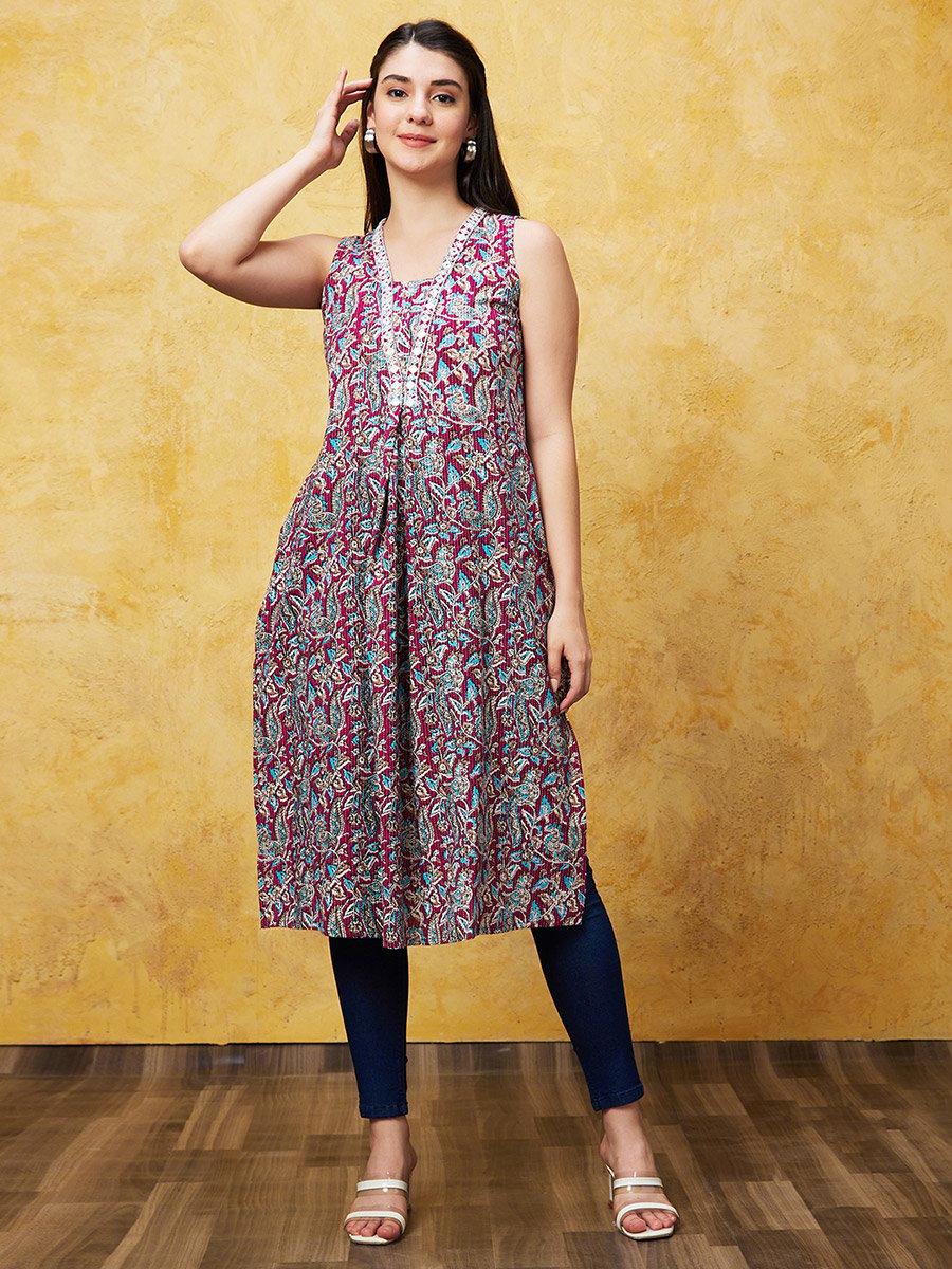 Printed Sleeveless A-Line Kurta