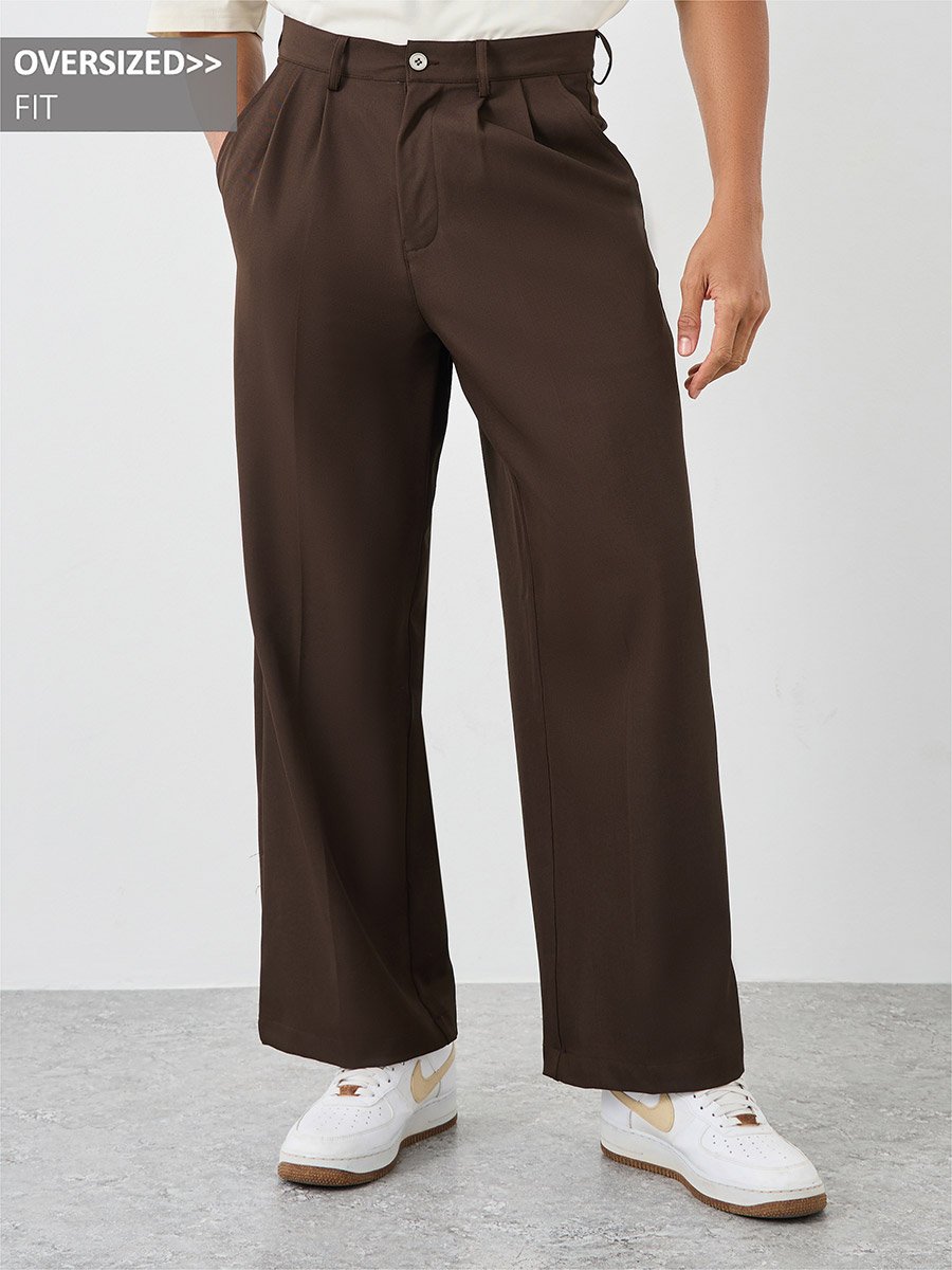 brown cowl neck midi dress Triple Tuck Wide Pants
