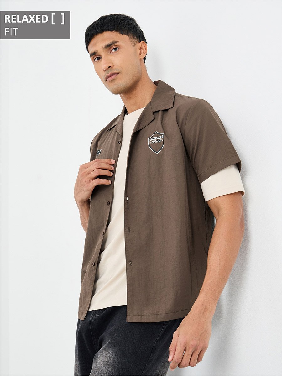 Relaxed Fit Resort Collar Shirt with Print Detail