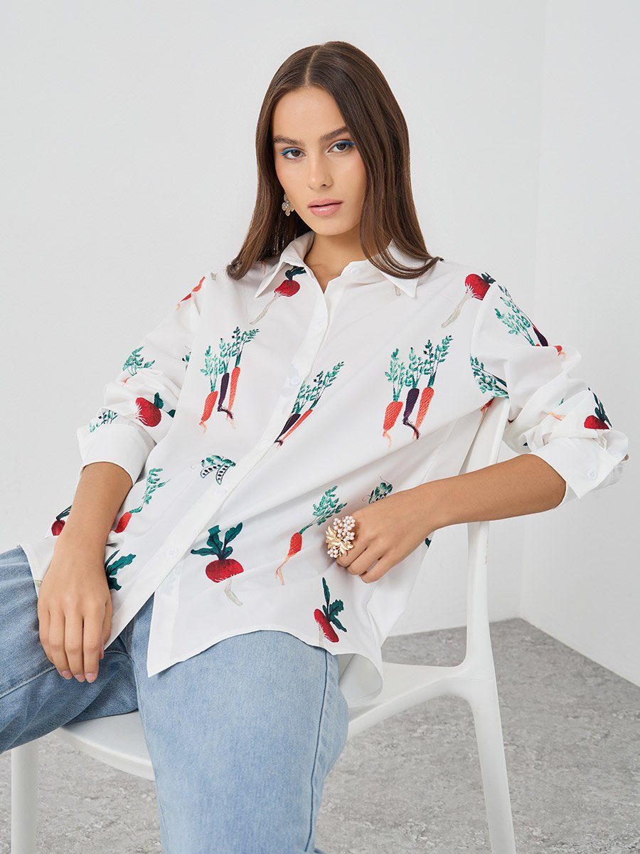 Graphic Print Spread Collar Shirt