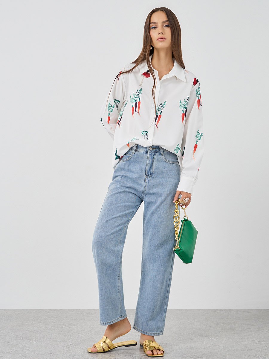 Graphic Print Spread Collar Shirt