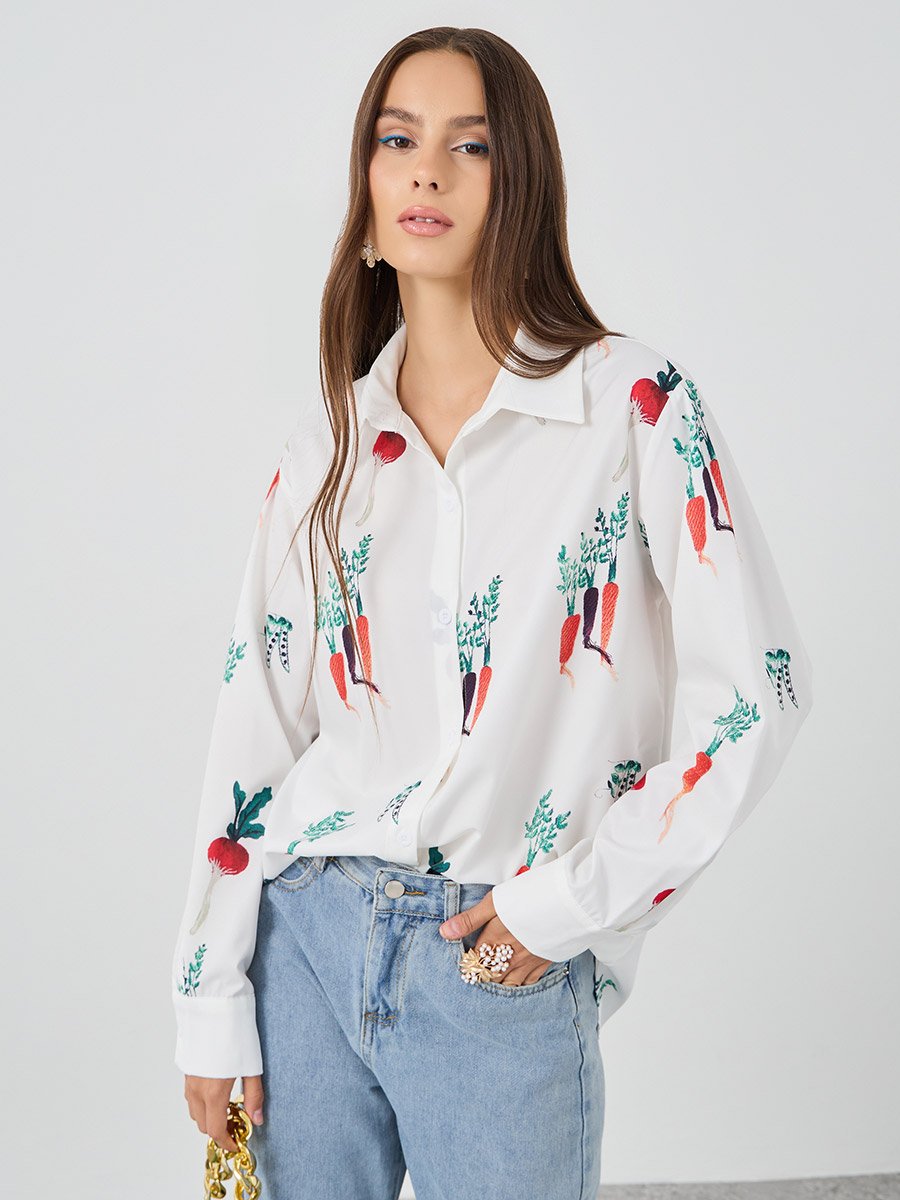 Graphic Print Spread Collar Shirt