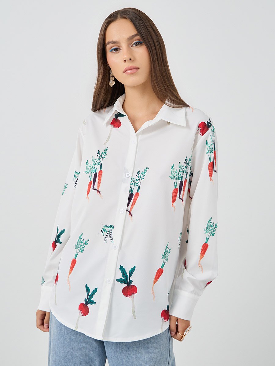 Graphic Print Spread Collar Shirt