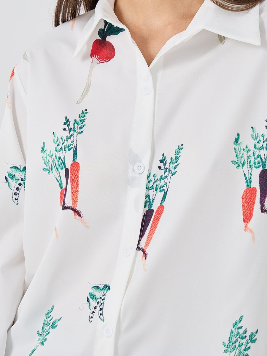 Graphic Print Spread Collar Shirt