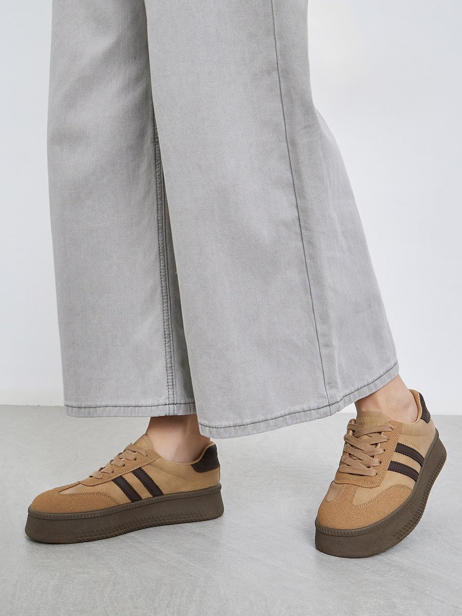 Women Beige Platform Sneakers