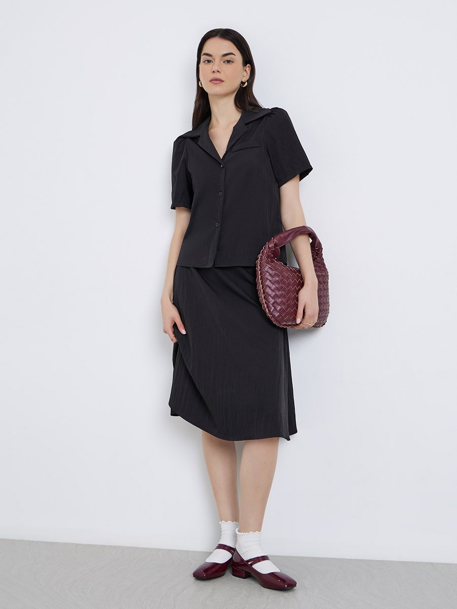 Women Solid Collared Shirt and Skirts Co-Ords