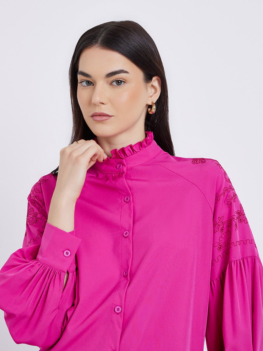 Pink Embroidered Panel Shirt and Pants Co-Ords