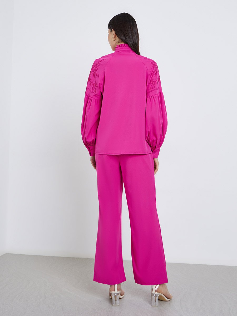 Pink Embroidered Panel Shirt and Pants Co-Ords