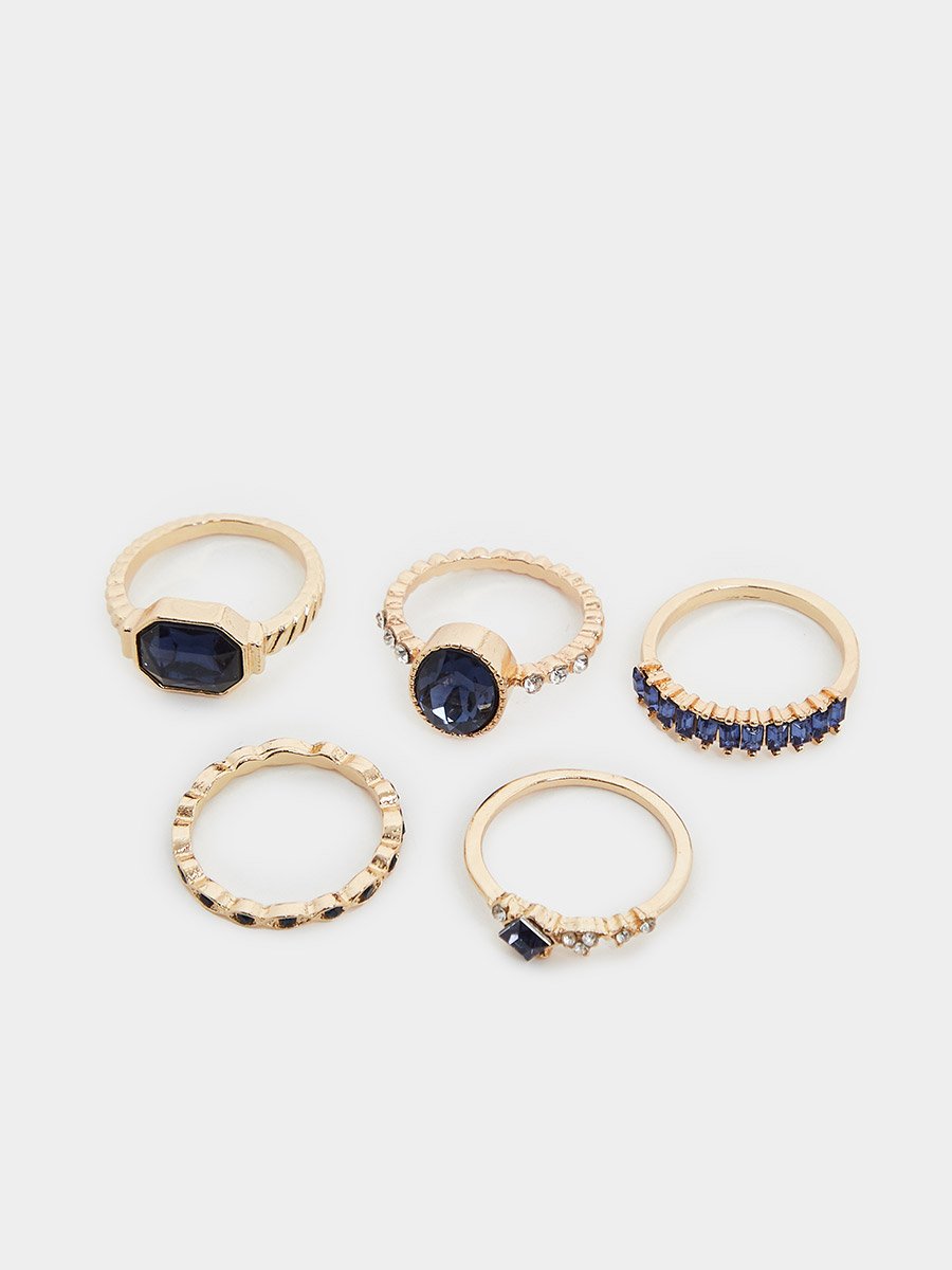 Set of 5 - Embellished Rings