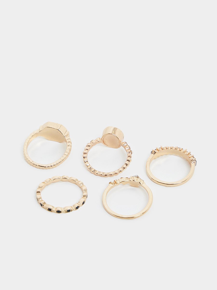 Set of 5 - Embellished Rings