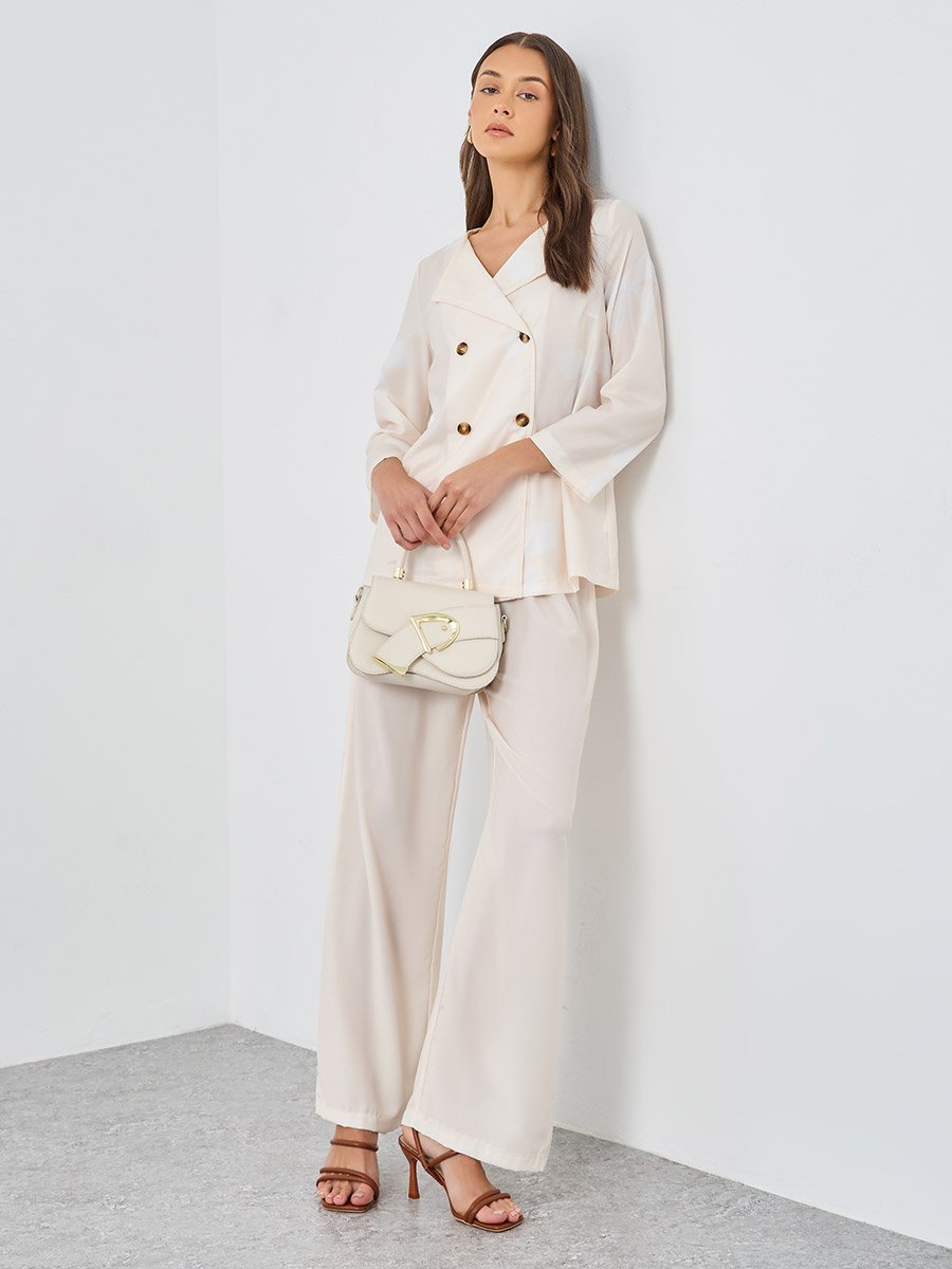 Cream Floral Print Collared Shirt and Trouser Modest Set