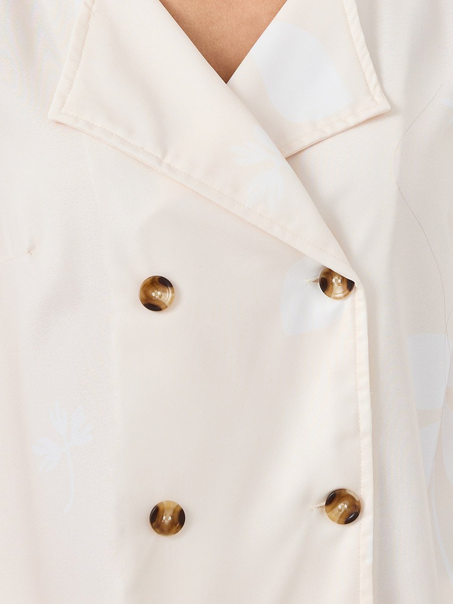 Cream Floral Print Collared Shirt and Trouser Modest Set