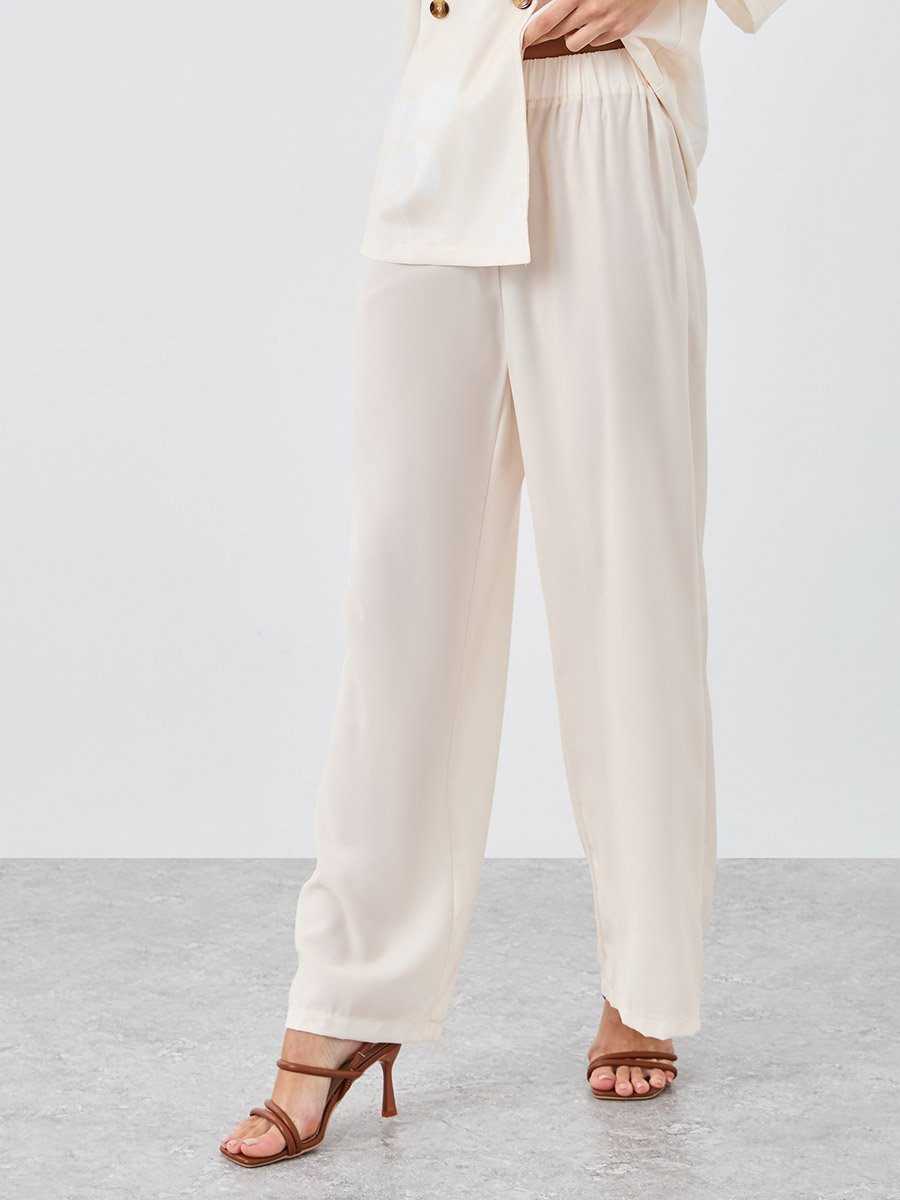 Cream Floral Print Collared Shirt and Trouser Modest Set