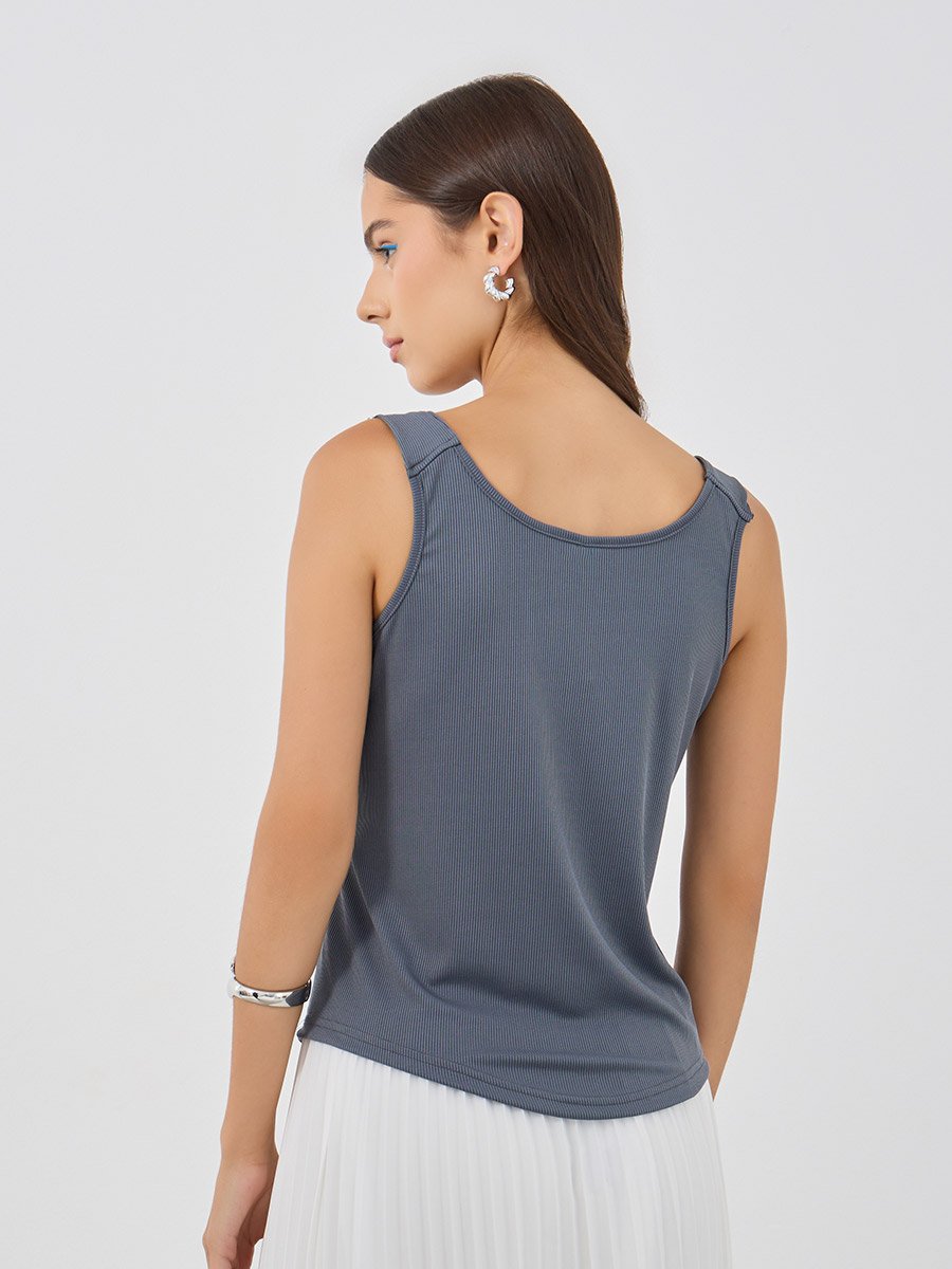 Solid Buckle Detail Strappy Tank Top