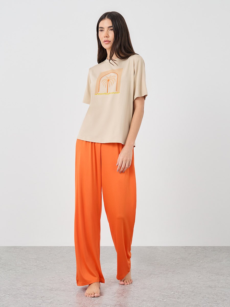 Graphic Printed Short Sleeve T-Shirt and Pyjama Set