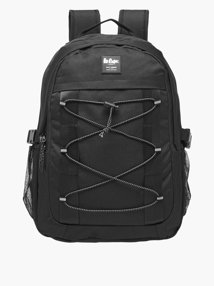Logo Applique Backpack with Adjustable Straps and Zip Closure - 14x31x46 cm