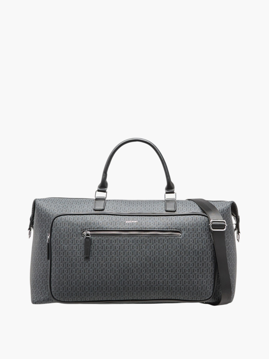 Monogram Print Duffle Bag with Zip Closure and Double Handle