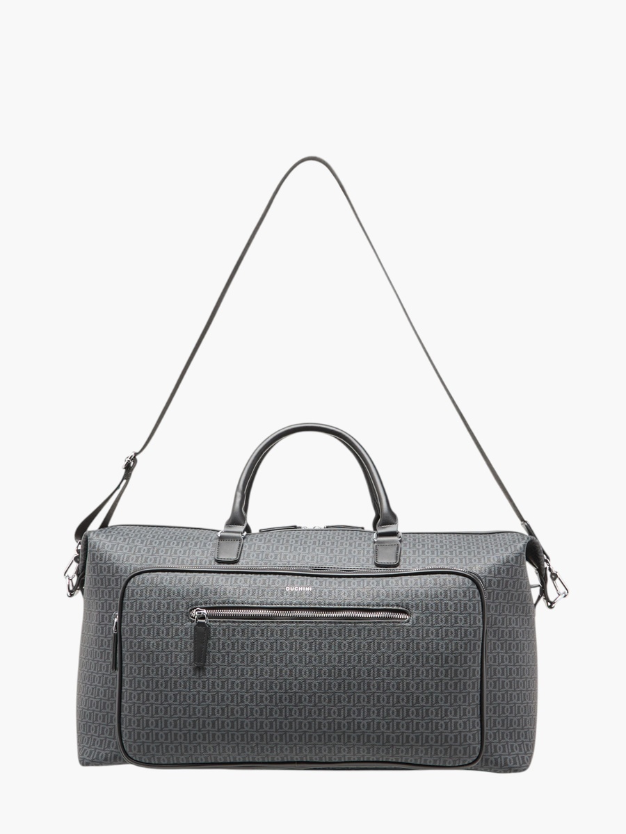 Monogram Print Duffle Bag with Zip Closure and Double Handle