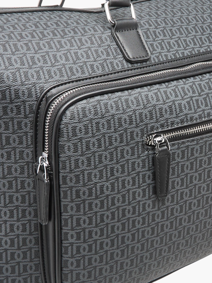 Monogram Print Duffle Bag with Zip Closure and Double Handle