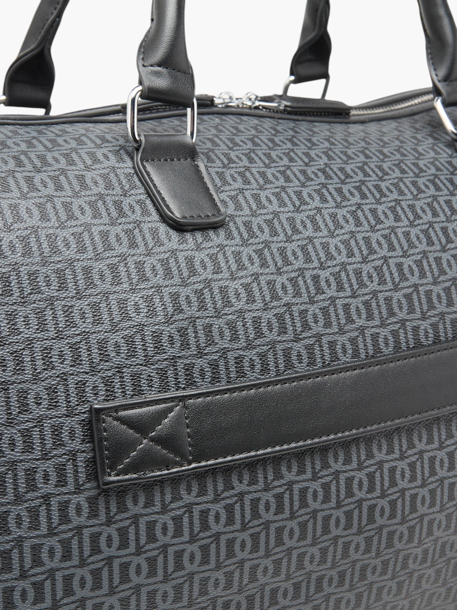 Monogram Print Duffle Bag with Zip Closure and Double Handle