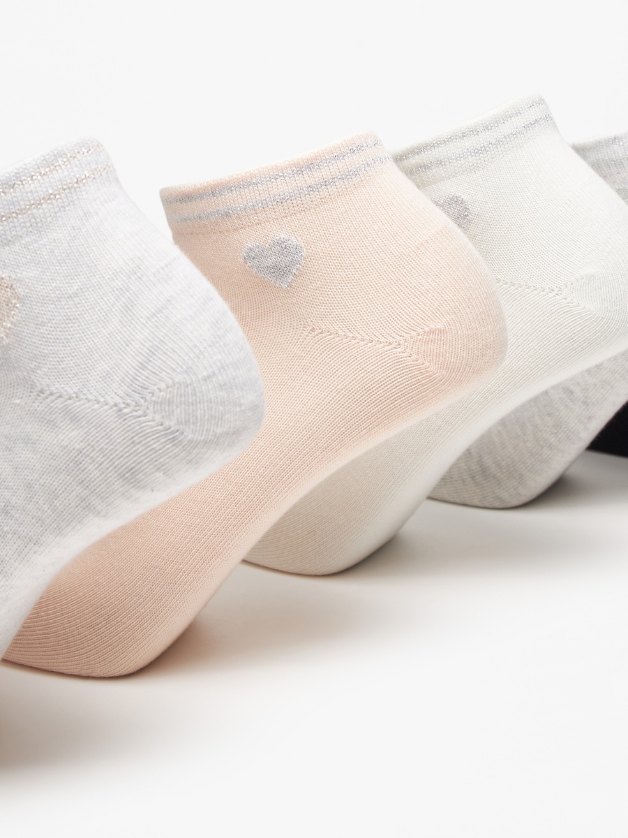 Heart Print Ankle Length Socks - Set of 5