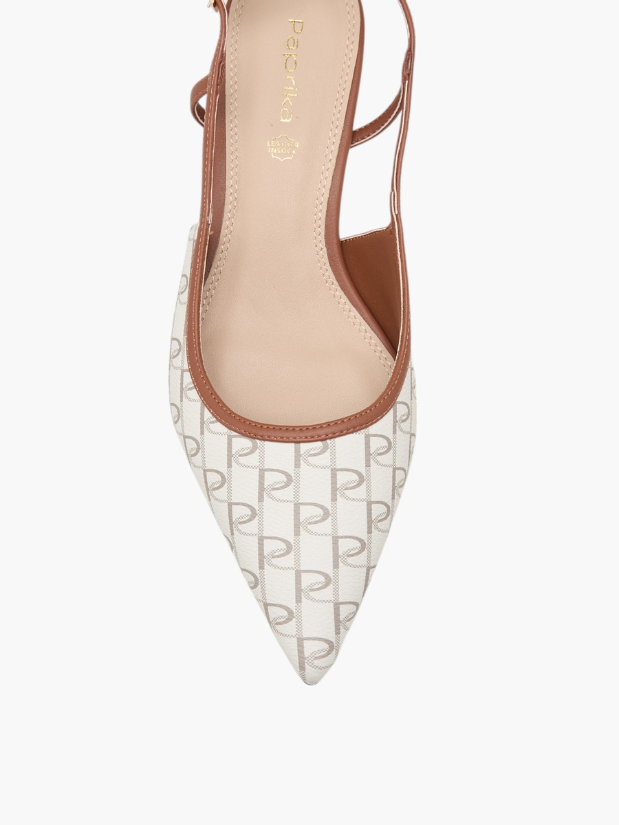 Monogram Print Slingback Shoes with Kitten Heels and Buckle Closure