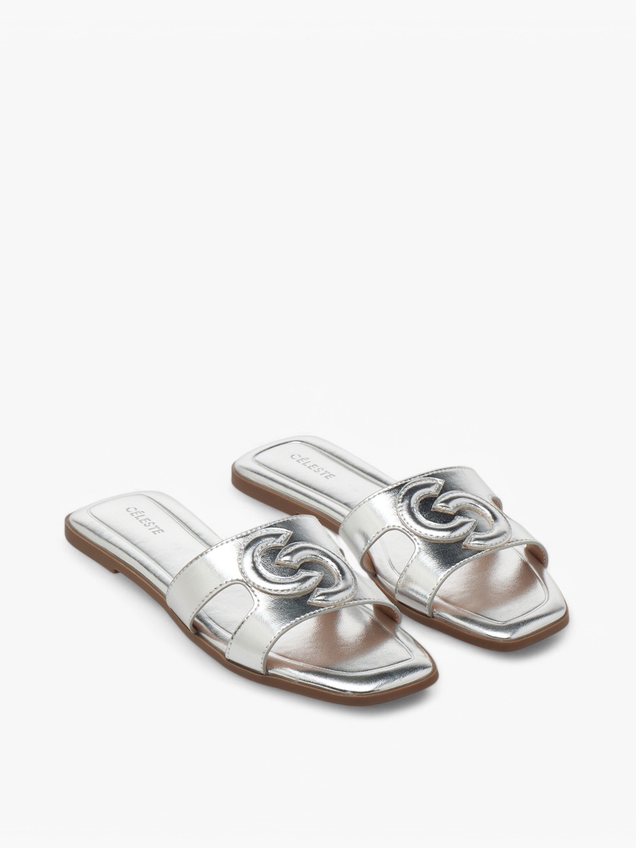 Metallic Logo Embossed Slip-On Sandals