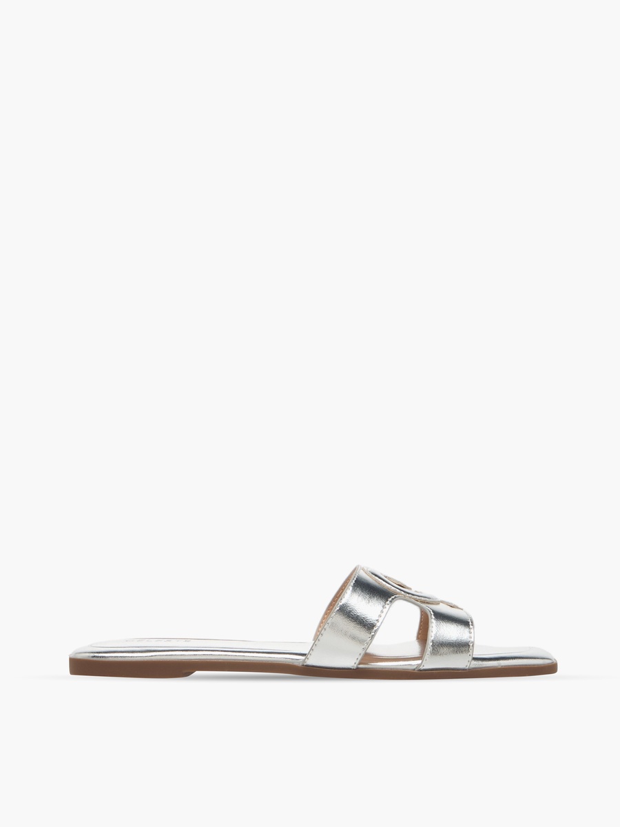 Metallic Logo Embossed Slip-On Sandals