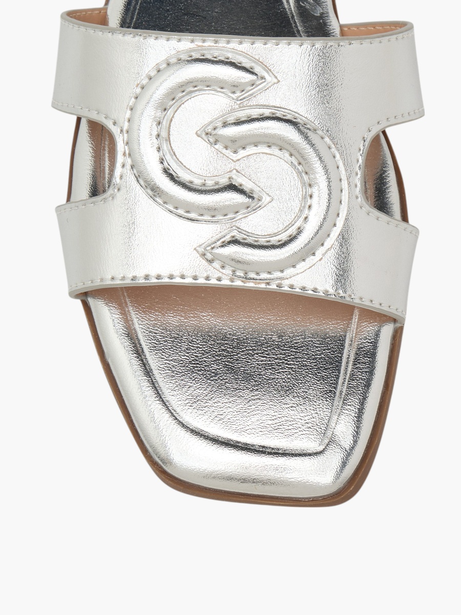 Metallic Logo Embossed Slip-On Sandals