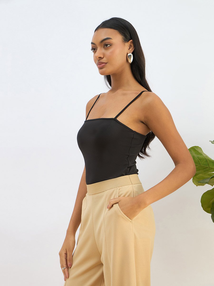 Women Black Strappy Knit Bodysuit