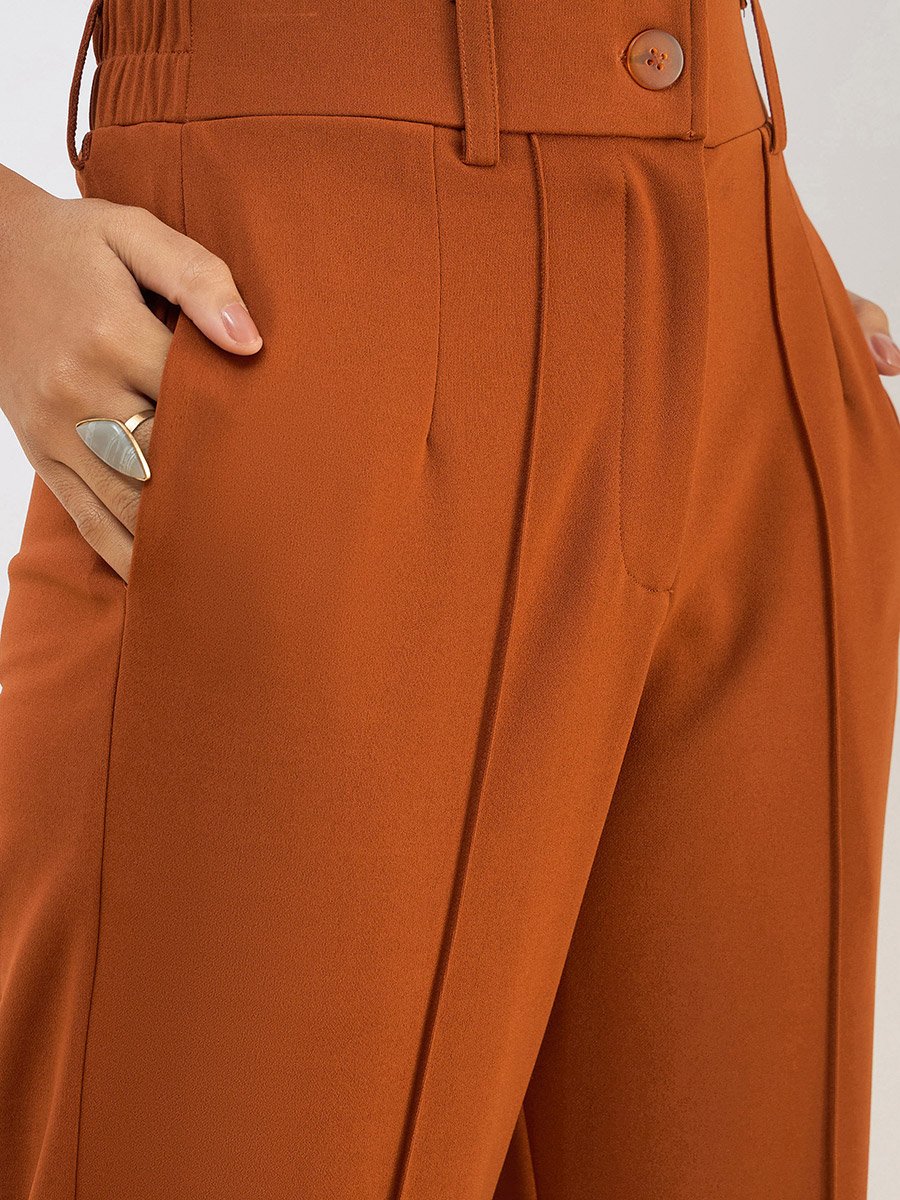 Women Rust Front Dart Straight Pants