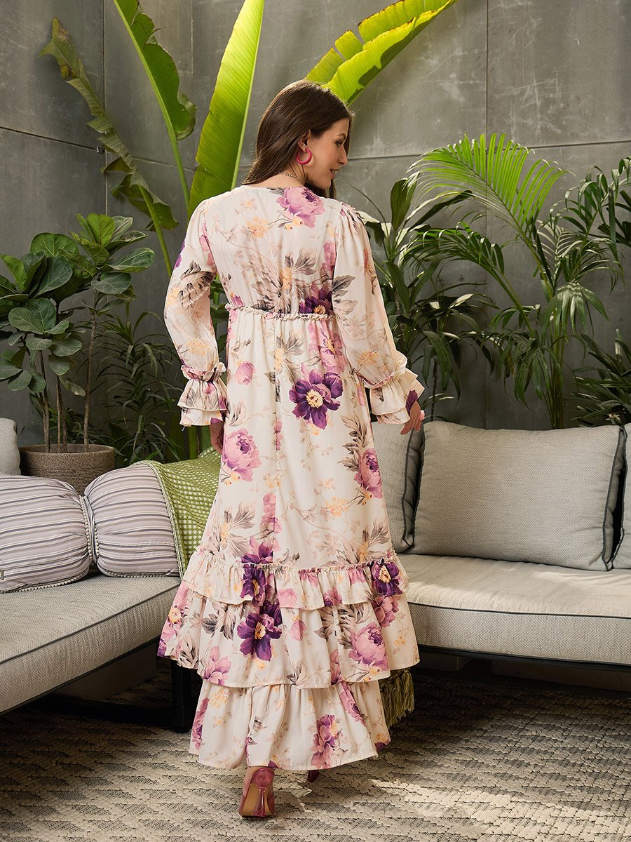 Off White Floral Layered Maxi Dress