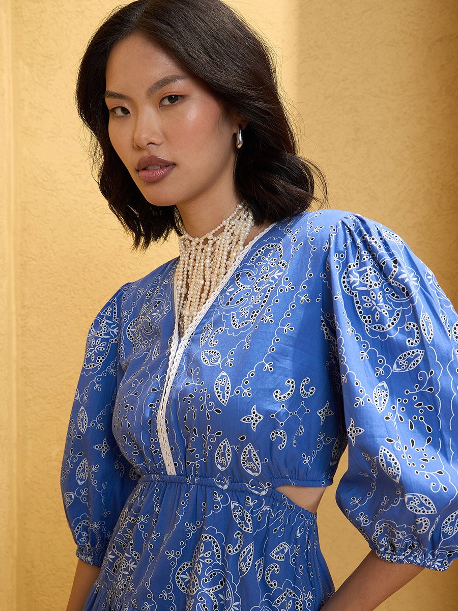 Blue Side Cut-Out Detail Mini Dress