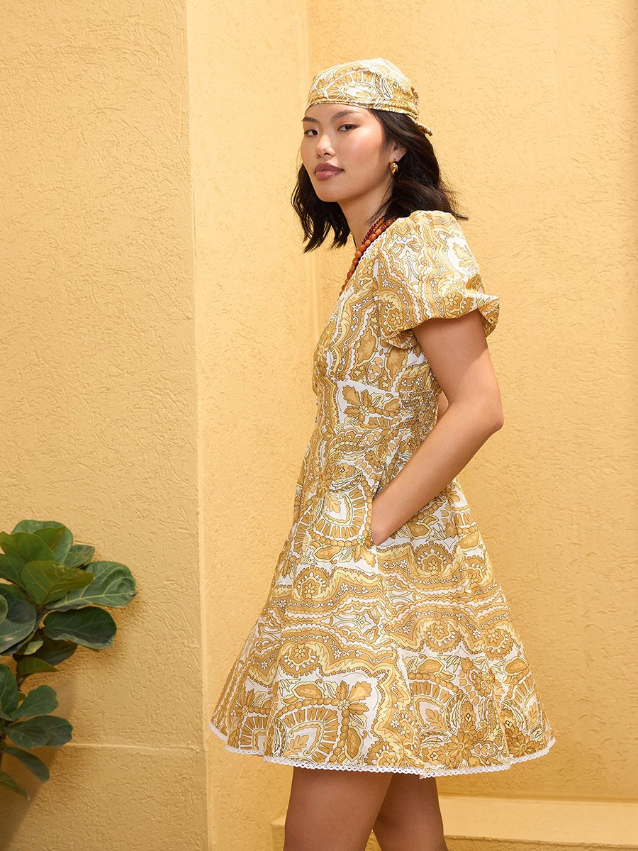 Yellow All Over Print Mini Dress