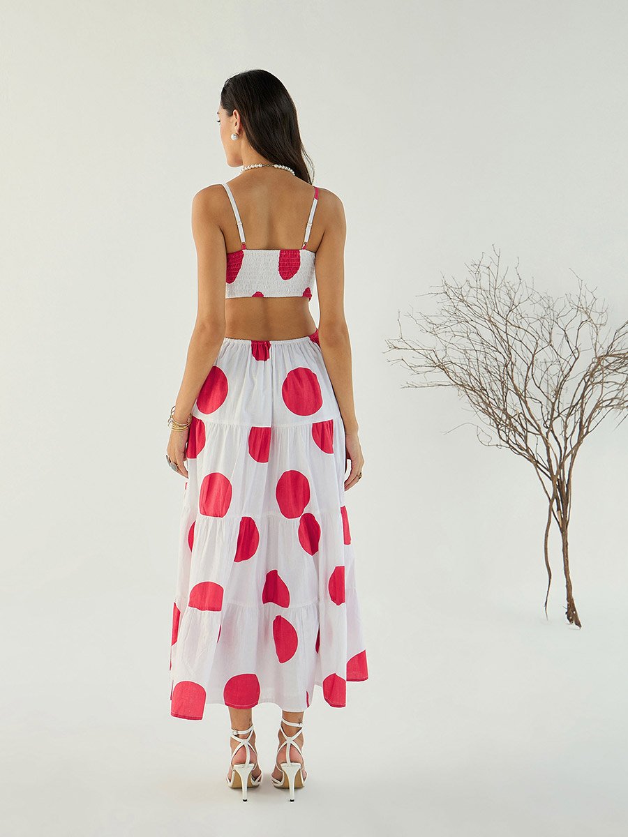 White Back Cut-Out Polka Dot Midi Dress