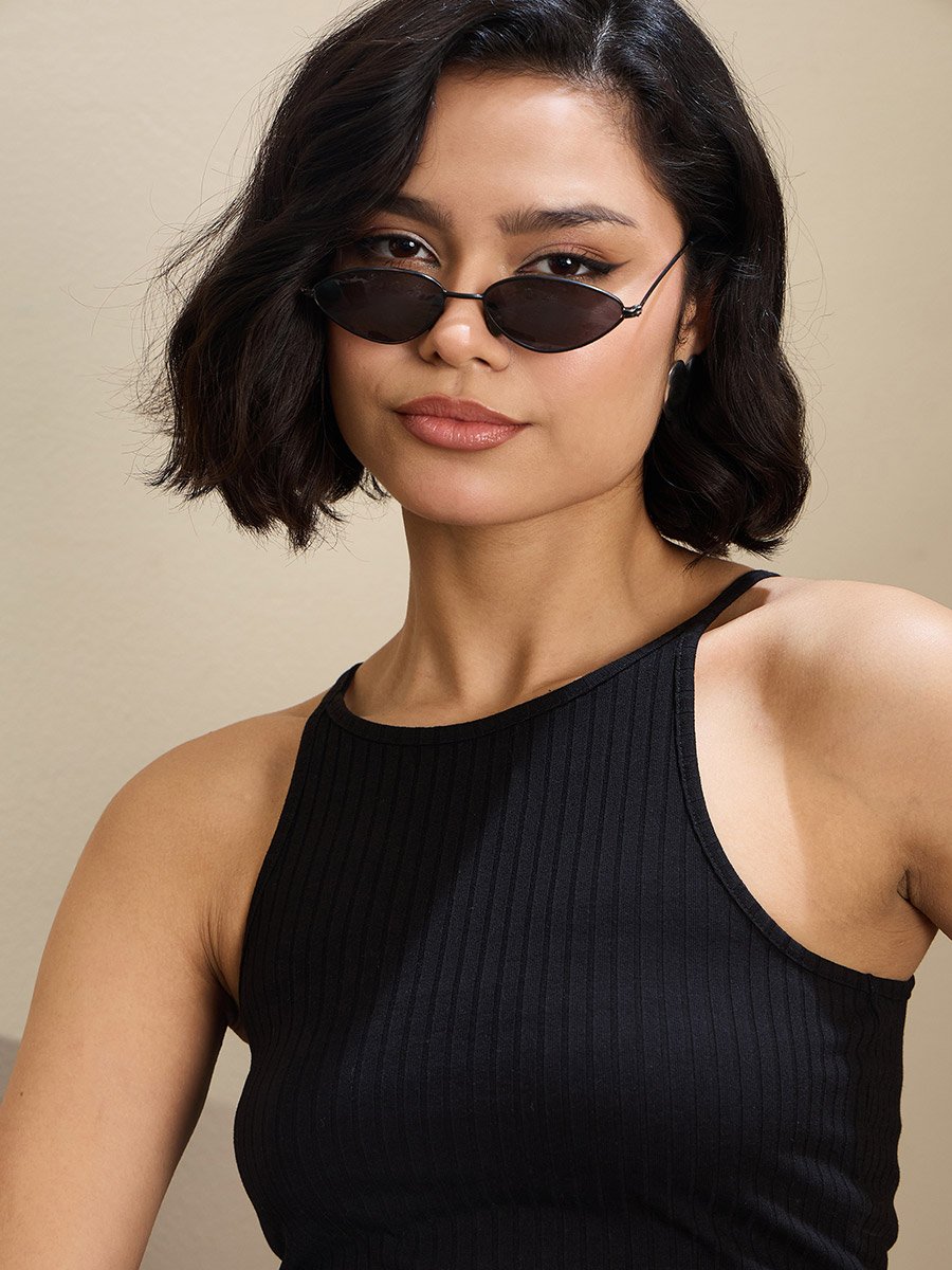 Black Ribbed Strappy Crop Top
