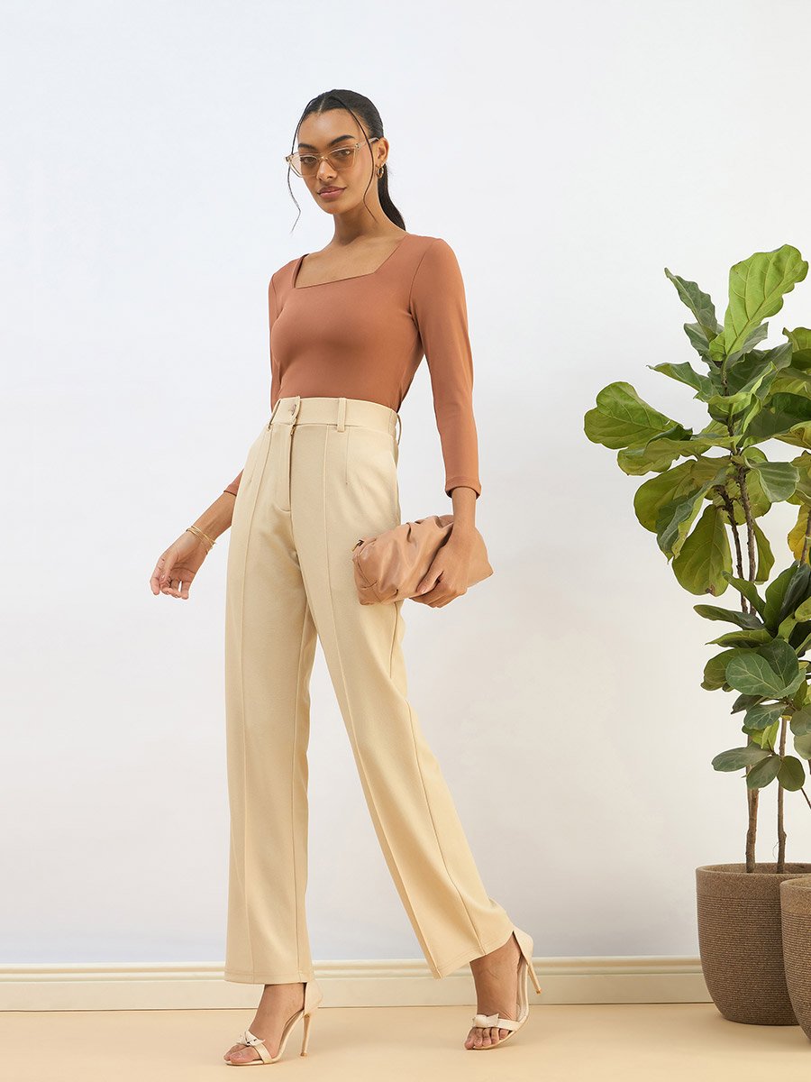 Orange Square Neck Knitted Crop Top