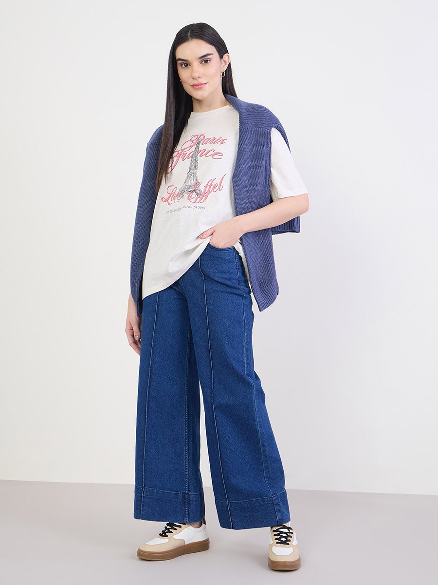 Beige Graphic Oversized Cotton T-Shirt