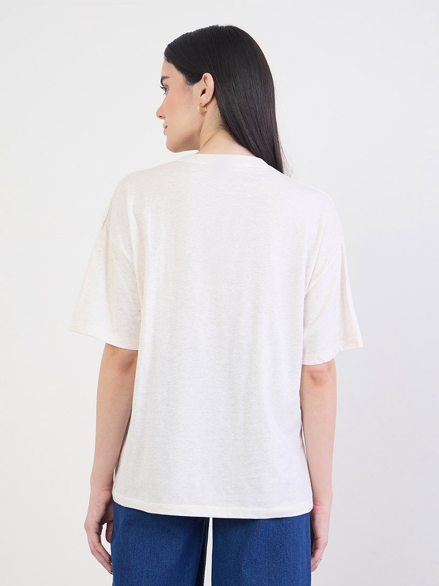 Beige Graphic Oversized Cotton T-Shirt