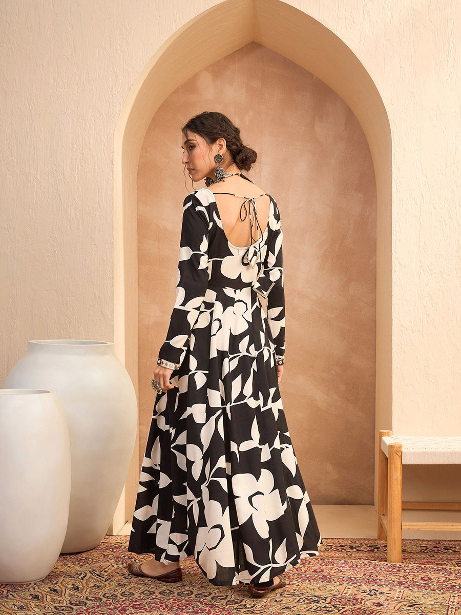 Black Floral Anarkali Kurta and Pants Set