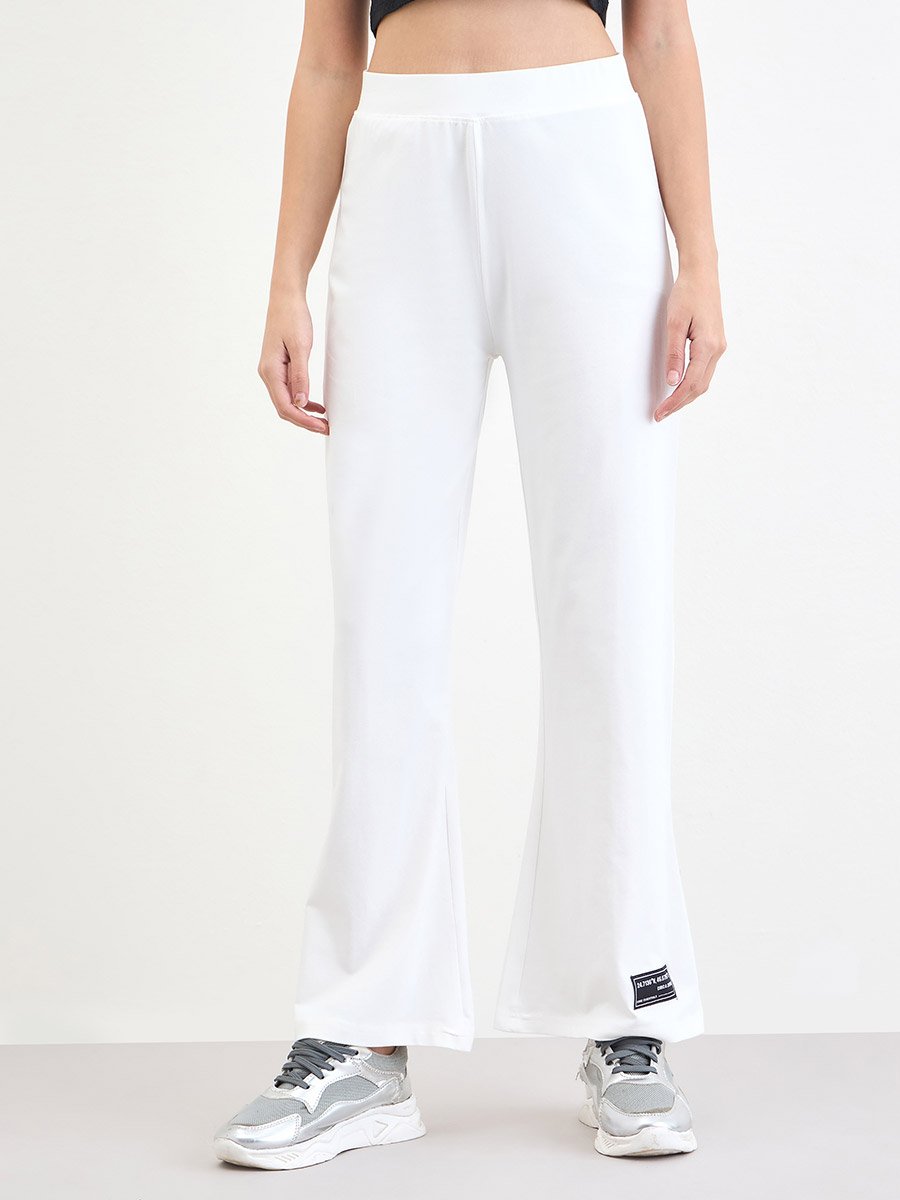 White Flared Joggers with Patch Detail