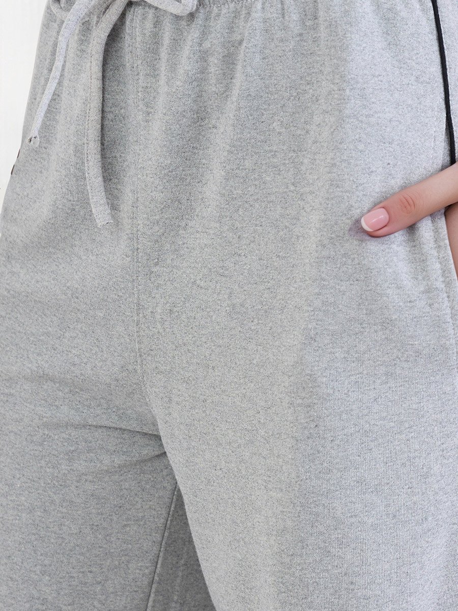 Grey Wide Leg Joggers with Piping Detail