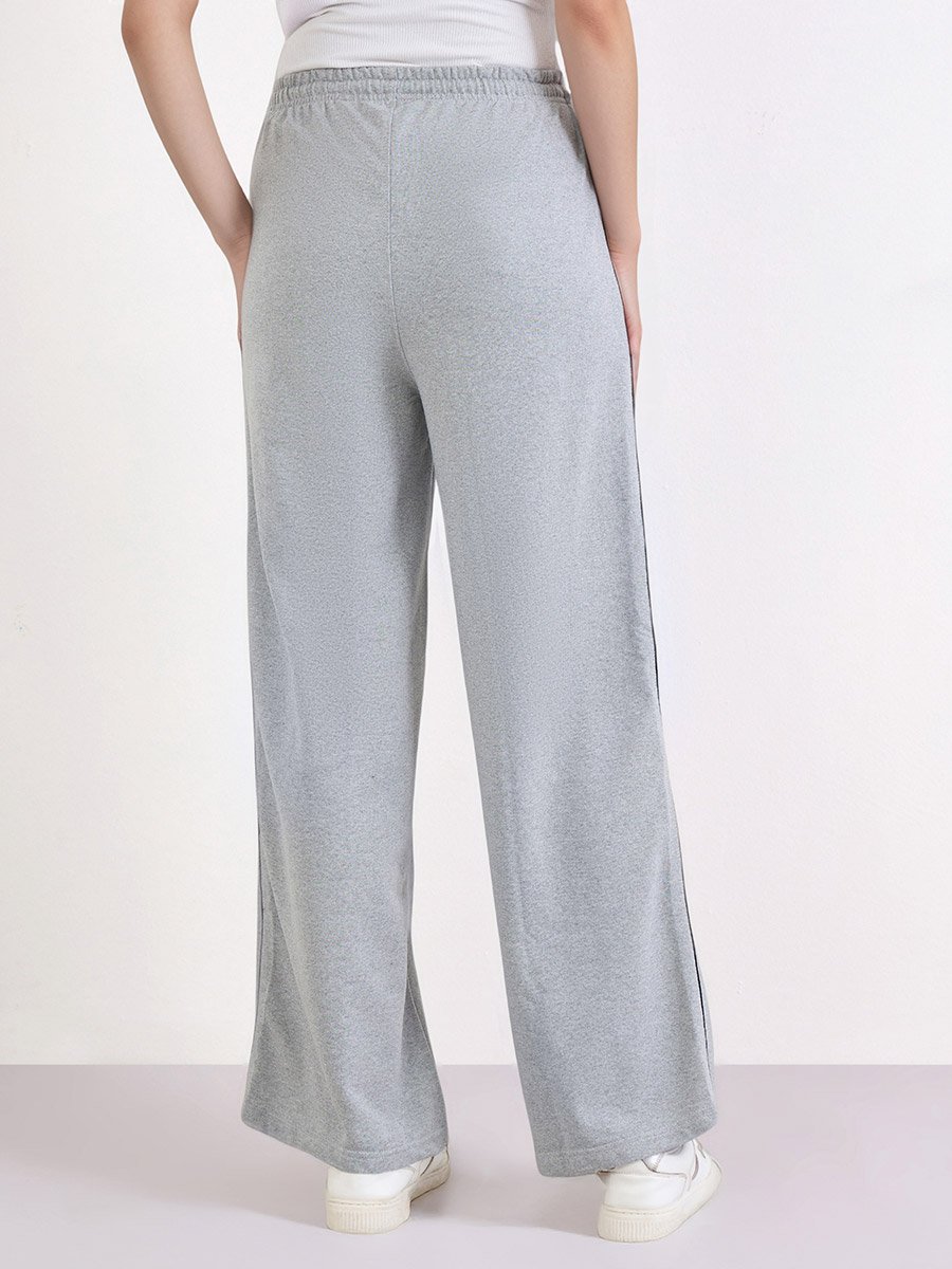 Grey Wide Leg Joggers with Piping Detail