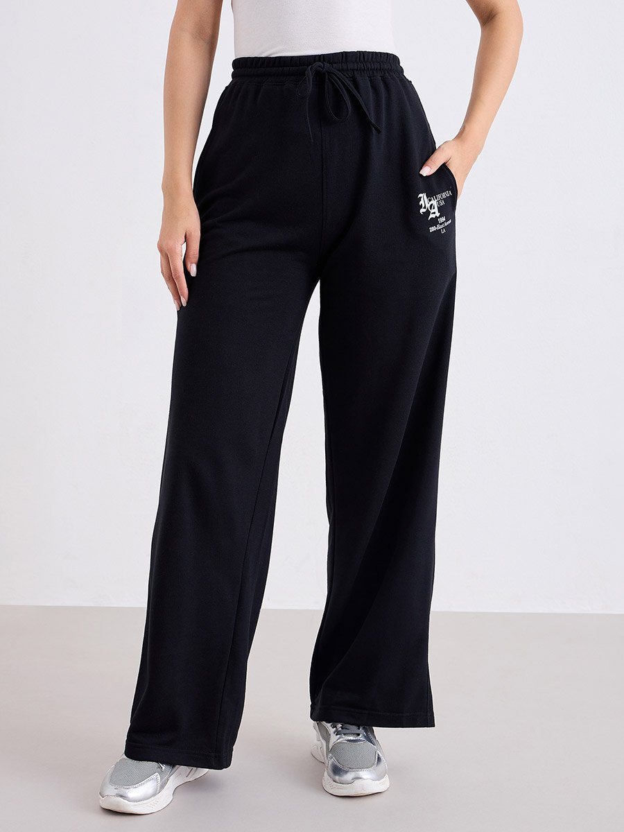 Women Black Wide Leg Joggers