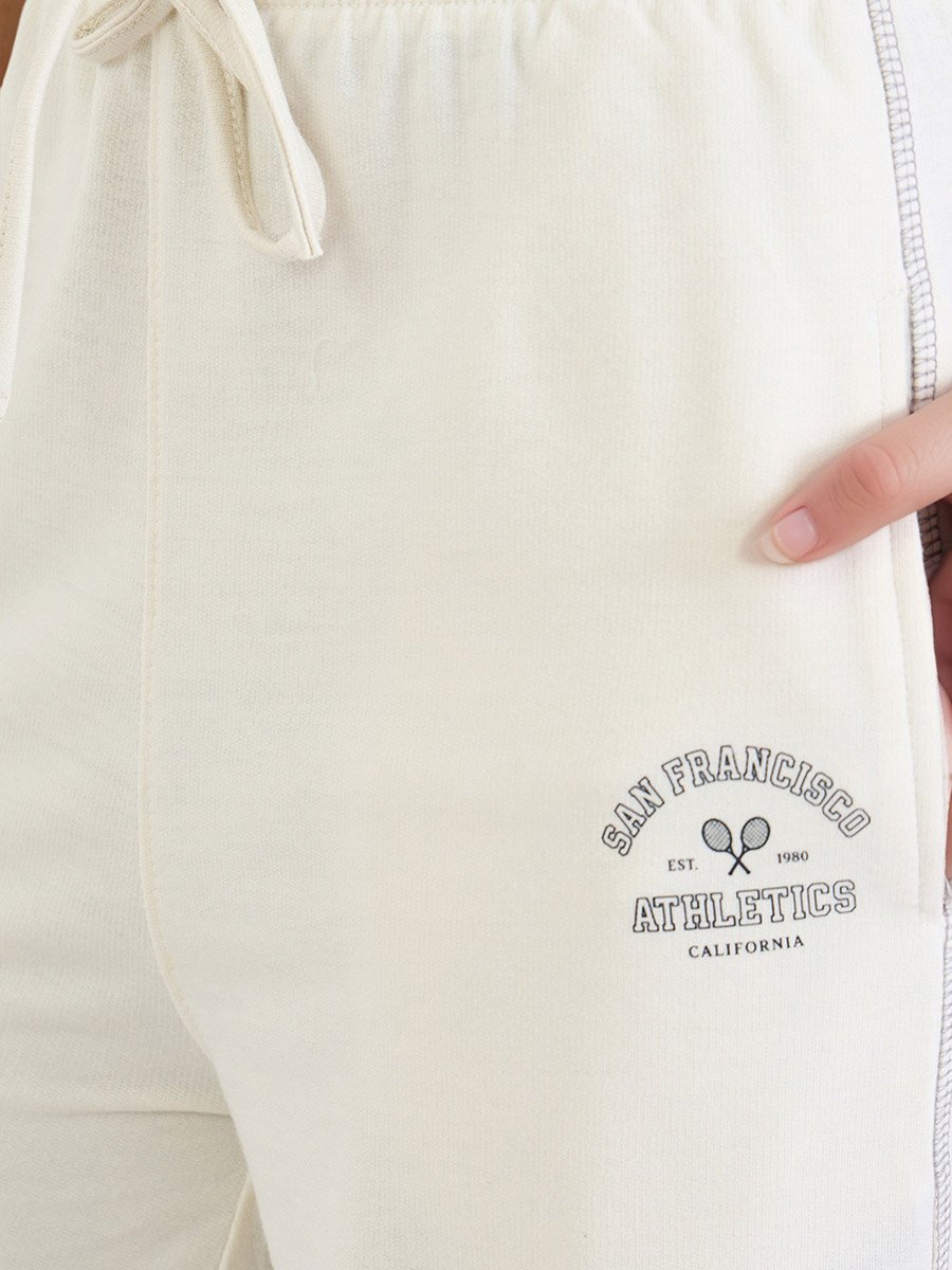 Cream Placemen Prints Wide Leg Joggers 