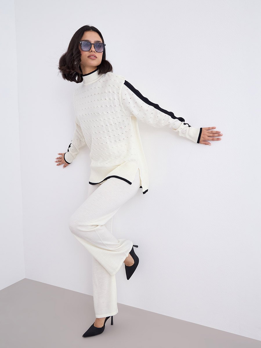 Off White Knit Sweater and Trousers Co-Ods
