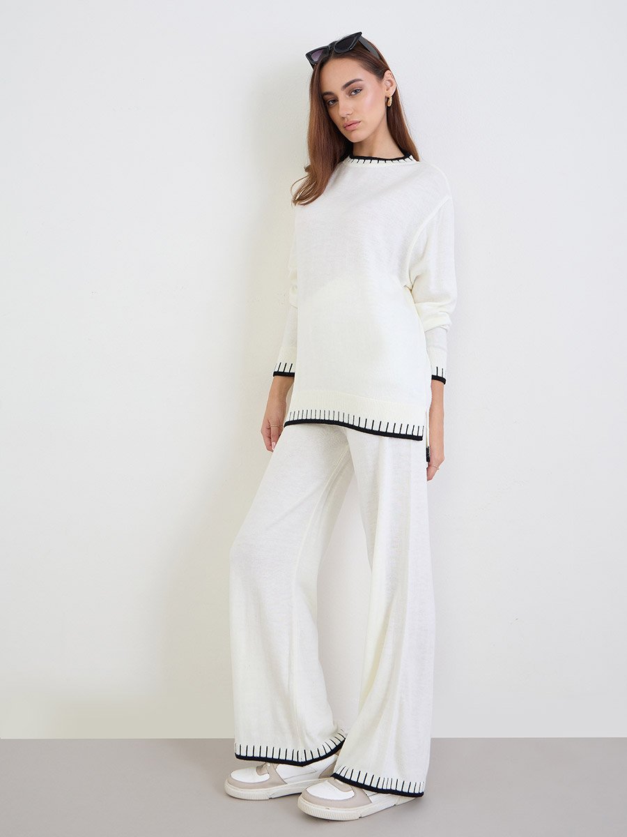 Contrast Trim Knitted Sweater and Joggers Co-ords