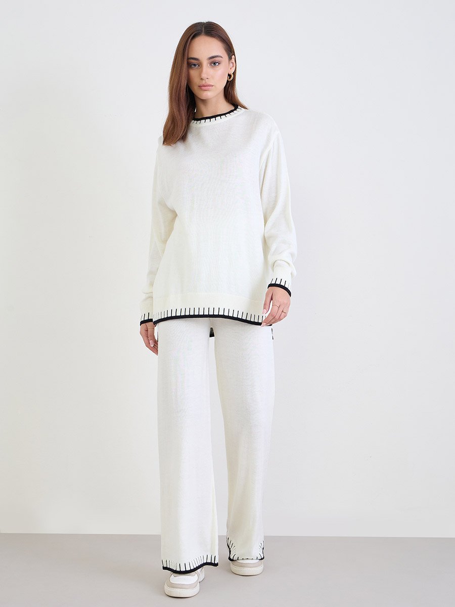 Contrast Trim Knitted Sweater and Joggers Co-ords